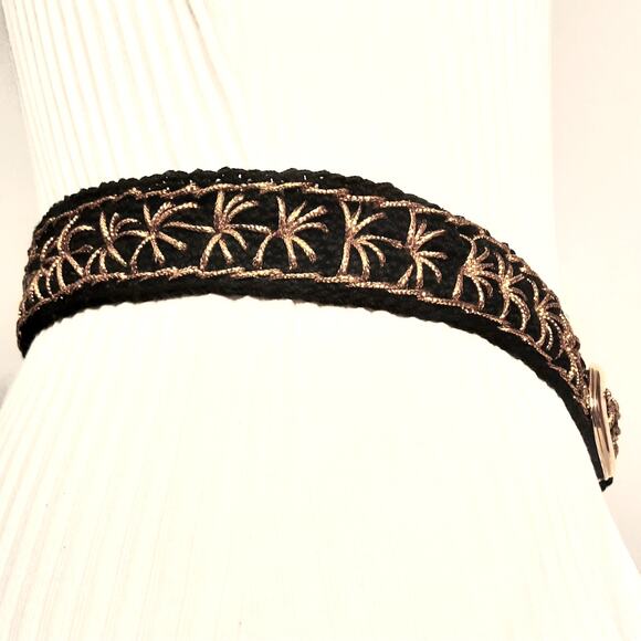 Handcrafted Black Boho Lux Crochet Belt With Gold Tone Starburst Embroidery - Picture 4 of 10